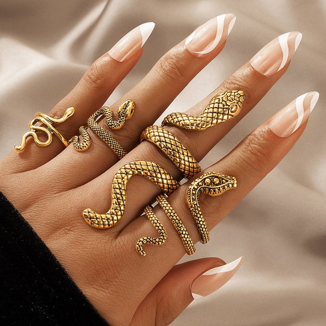 4 Pcs/Set Texture Snake Rings