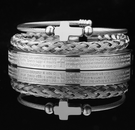 Men's Cross Spanish Carving Bracelet Set