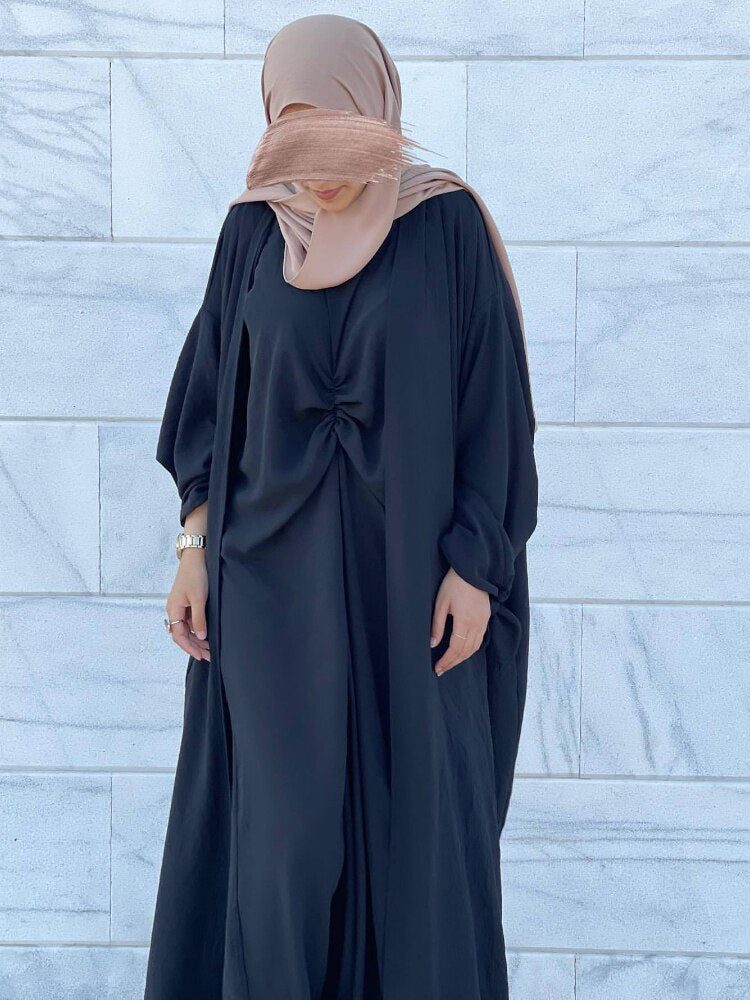 3 Piece Open Abaya Matching Set Hijab