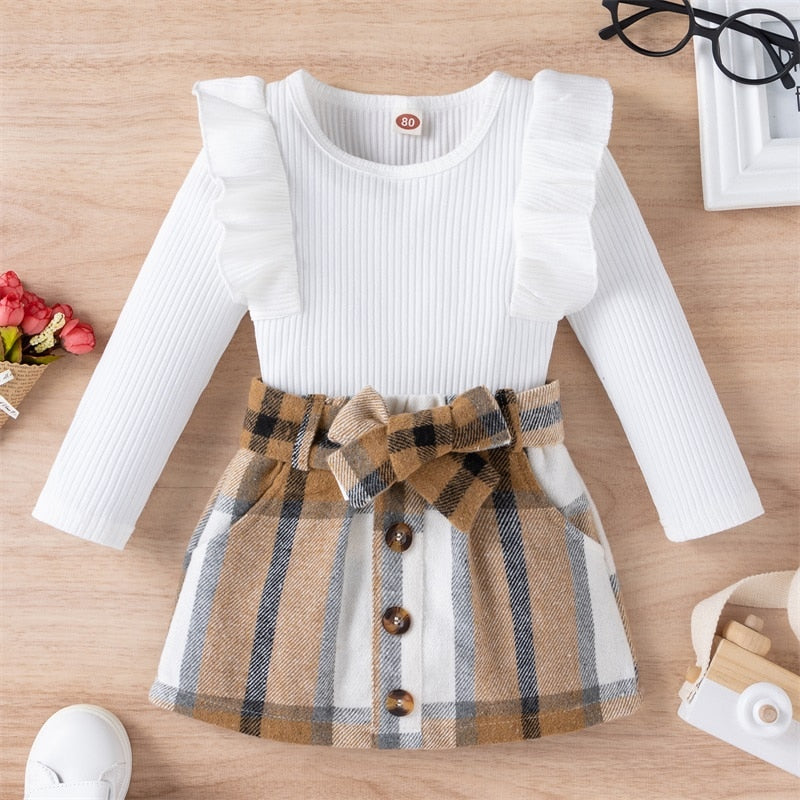 Knitted Solid Color Baby Girl Set