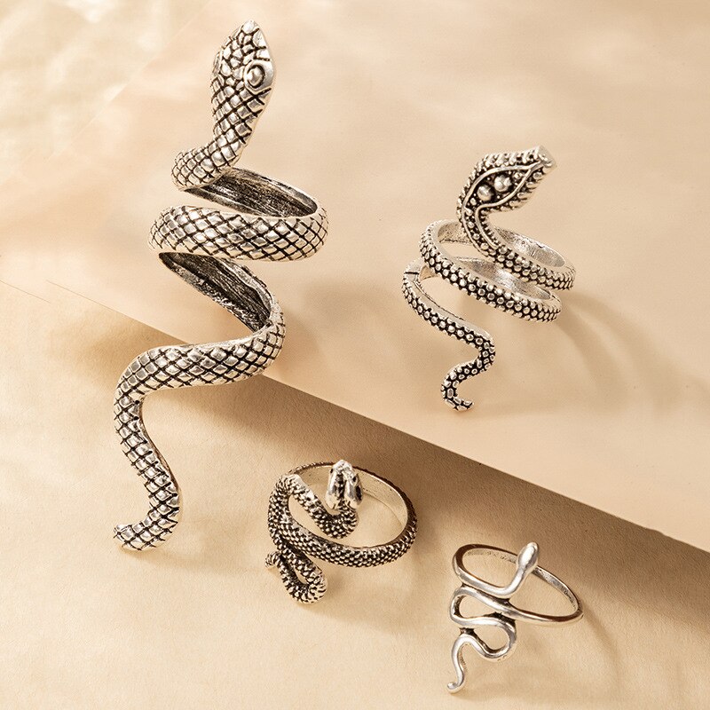 4 Pcs/Set Texture Snake Rings