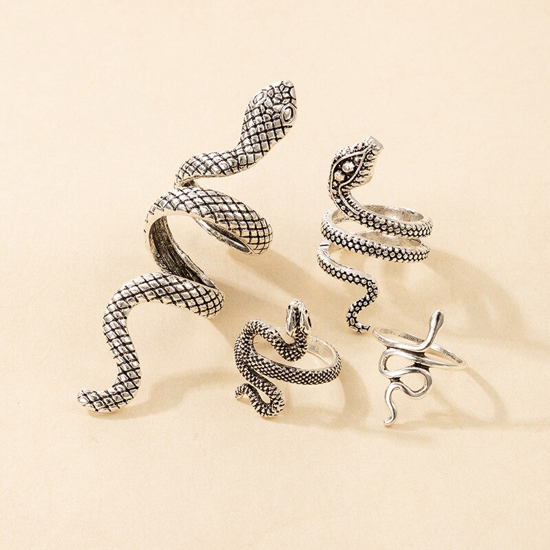 4 Pcs/Set Texture Snake Rings