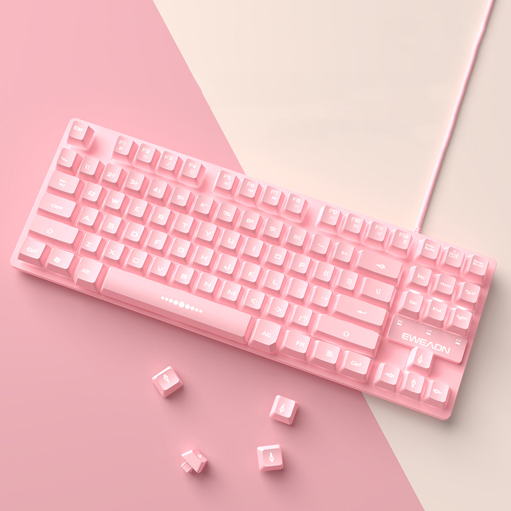 Cute Pink Wired Keyboard and Mouse Set