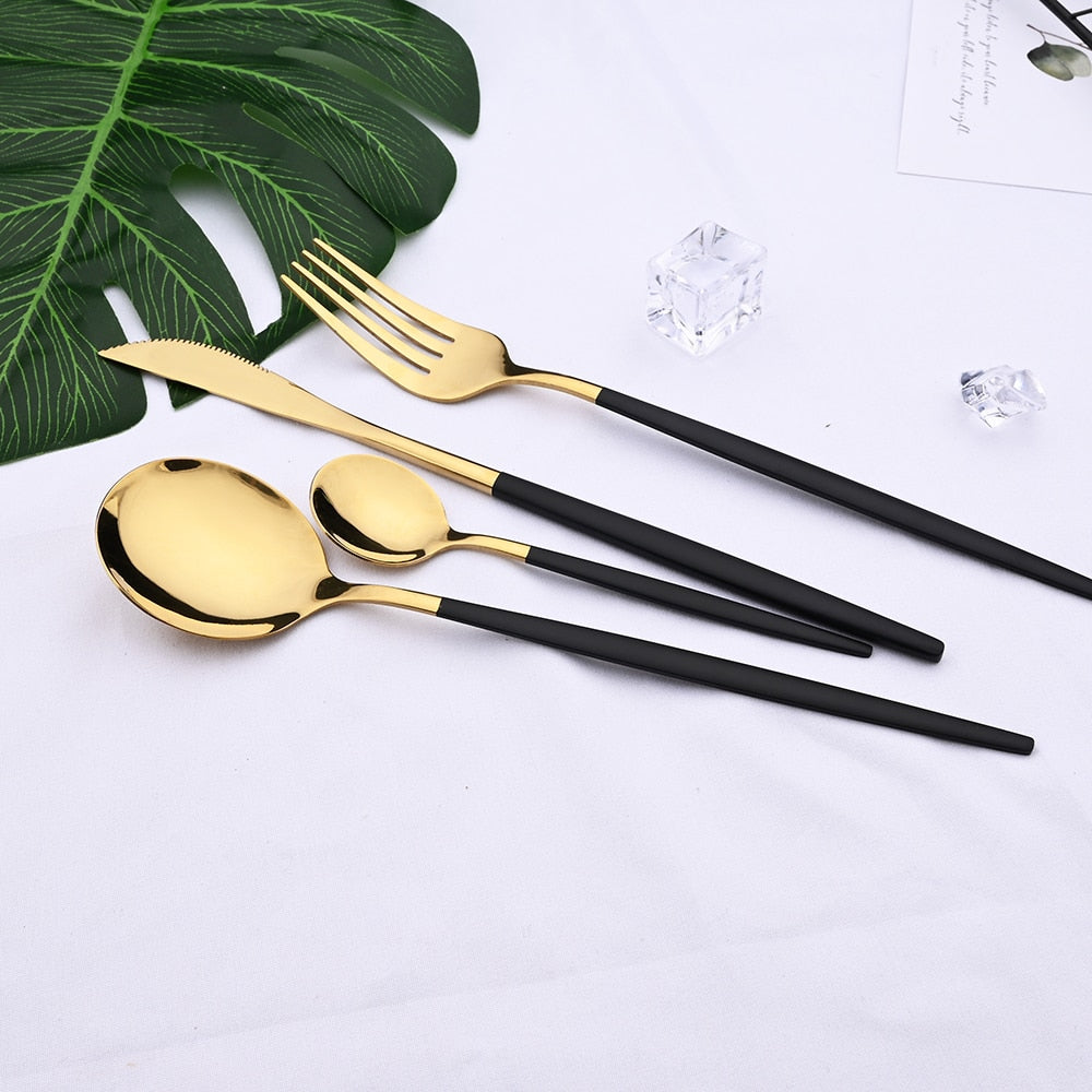 Luxury 24pcs Black Gold Dinnerware Set