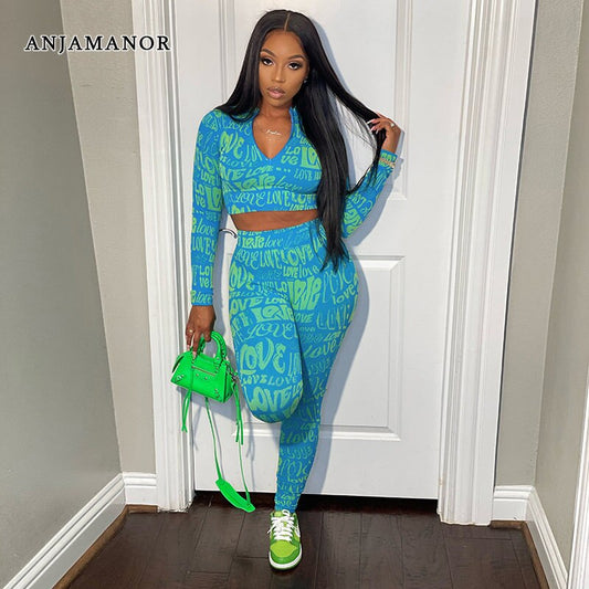 Women's Letter Print Tracksuit Two Piece Set