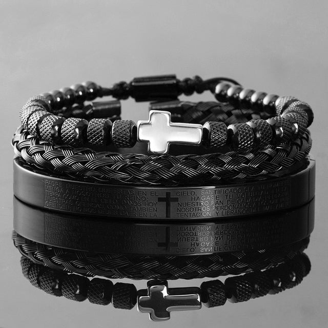 Men's Cross Spanish Carving Bracelet Set