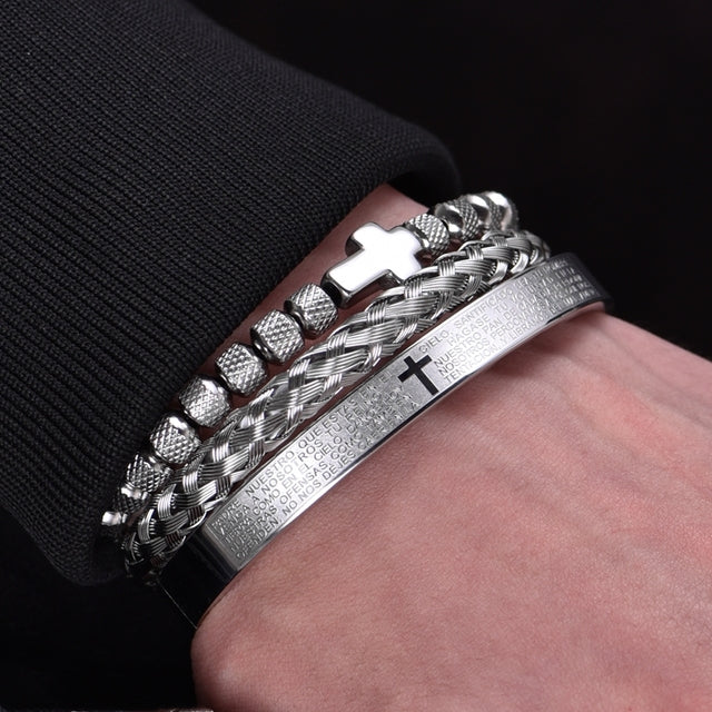 Men's Cross Spanish Carving Bracelet Set