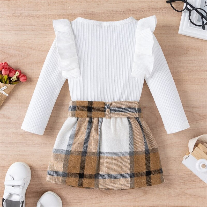 Knitted Solid Color Baby Girl Set