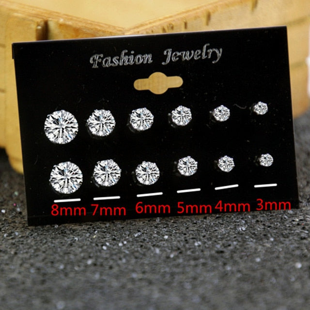 White Crystal Stud Earrings Set